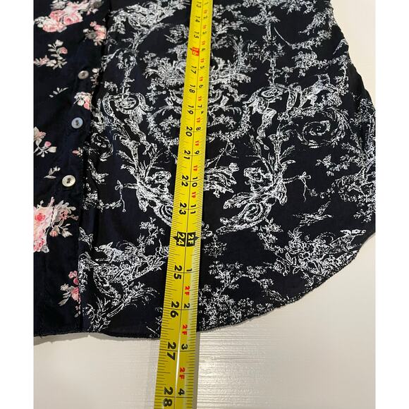 Cino Crinkle Button Up Blouse Long Sleeves Cotton Roll Tabs Sz L Shabby Chic - Picture 16 of 16